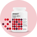 Specielt tilpasset kvinde 45+ år med bl.a. A-, C- og D-vitamin, zink og selen, der bidrager til immunsystemets normale funktion. Ekstra D og B12 vitamin samt biotin.