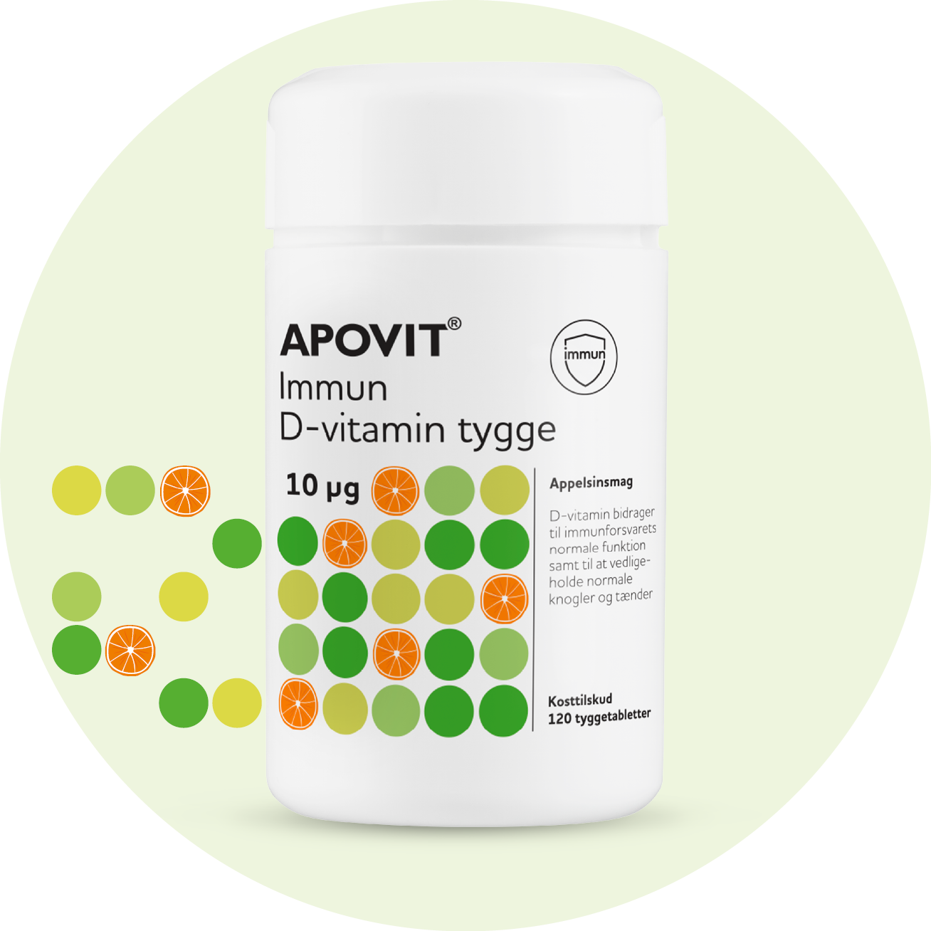 Immun D-vitamin tygge 10 µg, appelsinsmag