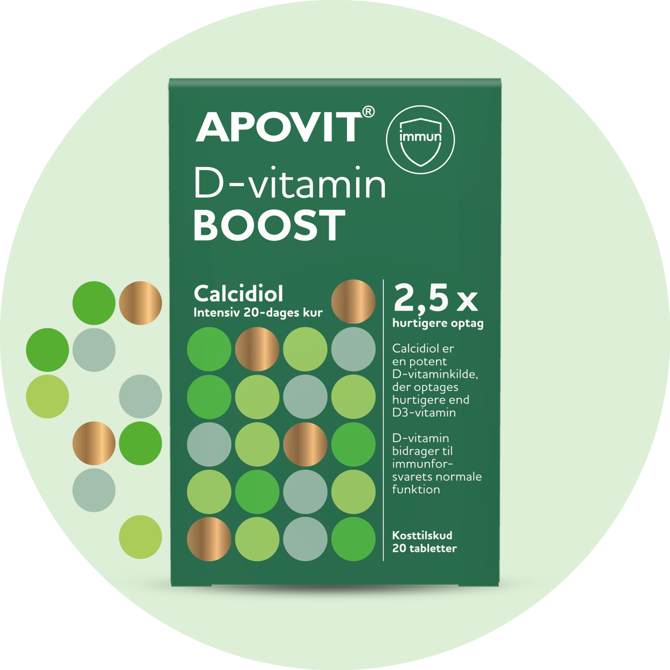 APOVIT D-vitamin BOOST med calcidiol. Intensiv 20-dages D-vitaminkur med hurtig optagelse. 20 tabletter.